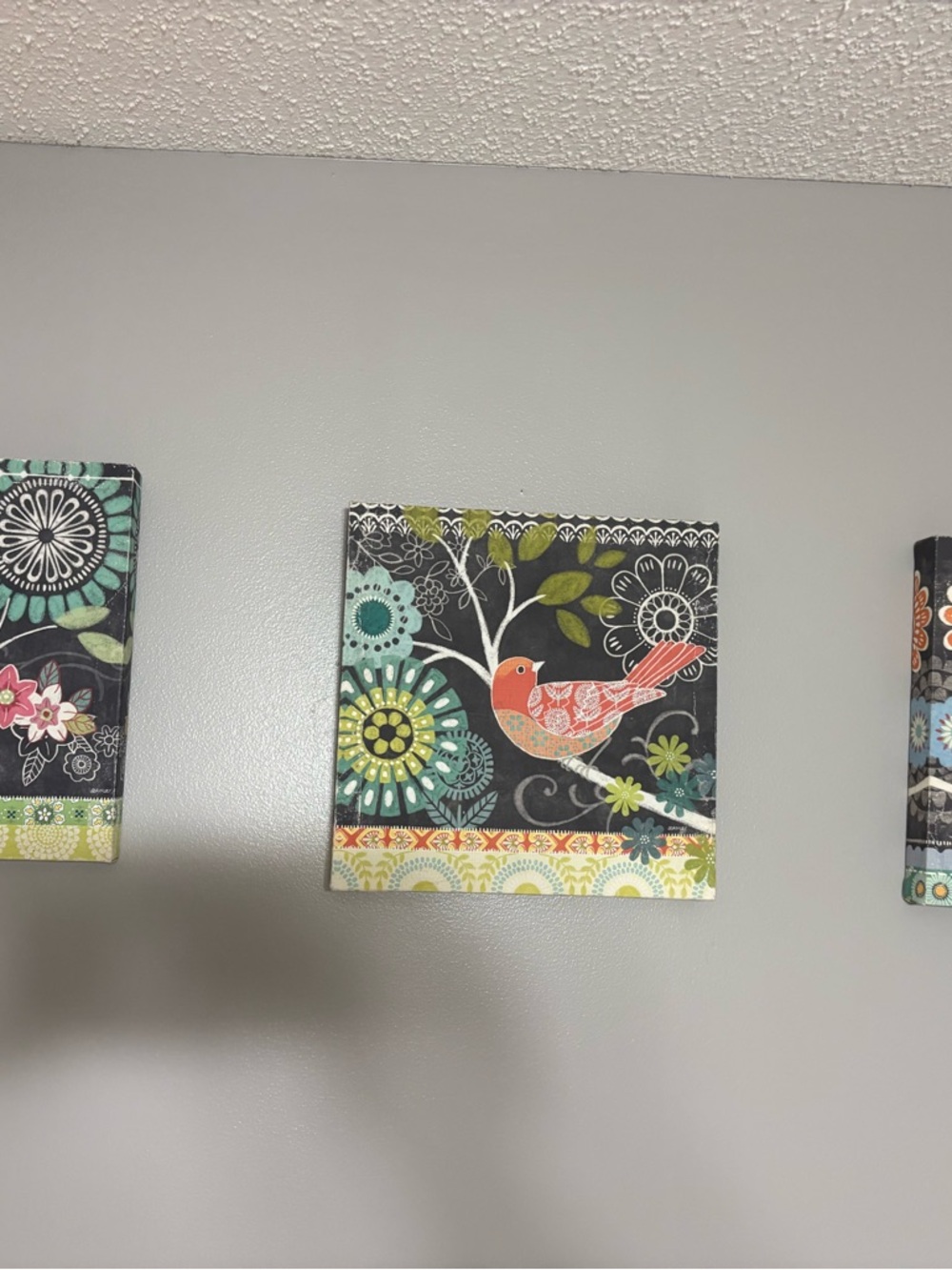 Decorative Bird Wall Art Canvas in Orange and Teal - Unbranded